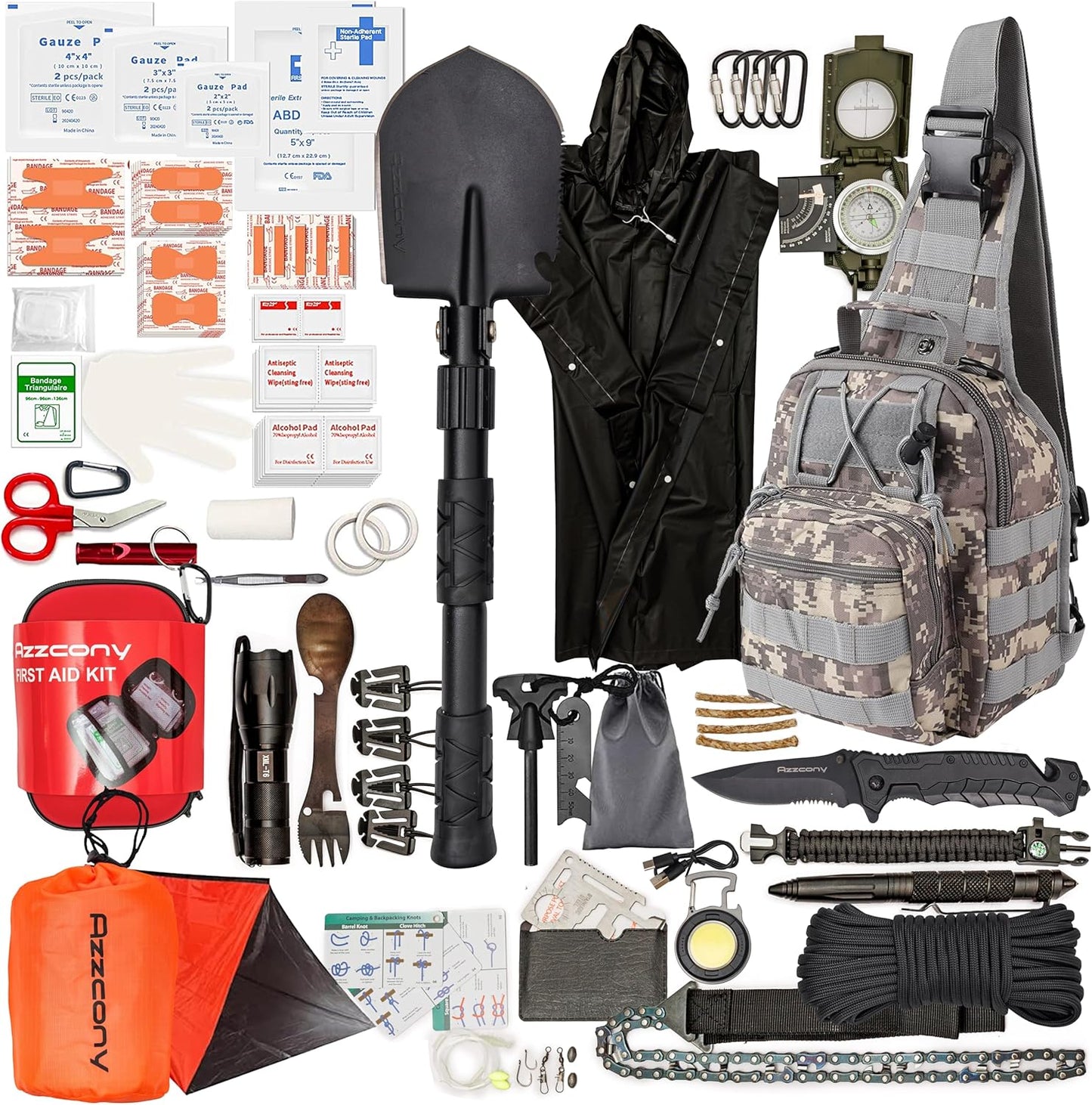 Emergency Survival Kit with First Aid Gears and Supplies - EDC Go Bugout Bag - Get Home Backpack for Camping Outdoor - Tactical Military Molle Pouch Grade - Gift for Man Woman