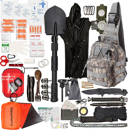 Emergency Survival Kit with First Aid Gears and Supplies - EDC Go Bugout Bag - Get Home Backpack for Camping Outdoor - Tactical Military Molle Pouch Grade - Gift for Man Woman