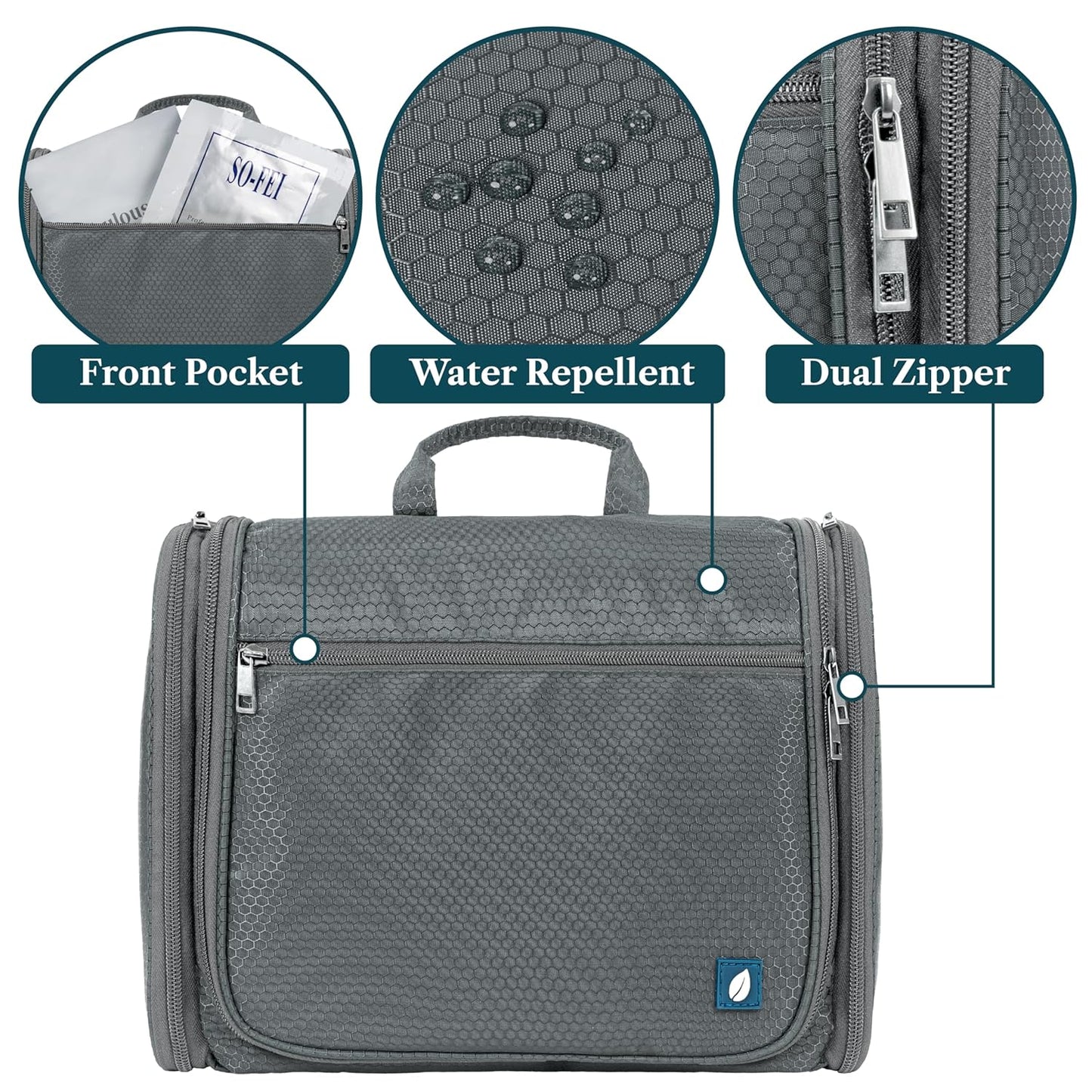 PAVILIA Large Hanging Toiletry Bag Travel Bag Women Men, Cosmetic Organizer, Water Resistant Makeup Bag Accessories Toiletries, Travel Essentials Kit, Grey