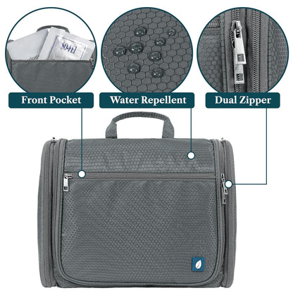 PAVILIA Large Hanging Toiletry Bag Travel Bag Women Men, Cosmetic Organizer, Water Resistant Makeup Bag Accessories Toiletries, Travel Essentials Kit, Grey