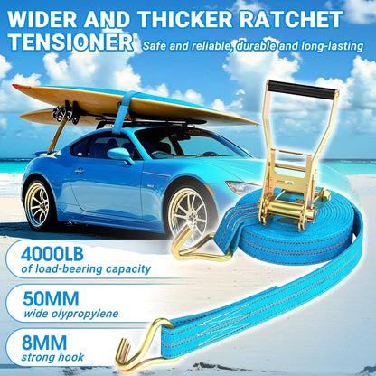 2Pack Ratchet Straps Heavy Duty, 2” 32Ft Tie Down Straps Ratchet, Tie Down Ratcheting with Double J Hook, 4000 LB Break Strength Cargo Strap Ratcheting for Moving, Trailers, Motorcycles and Car Roof