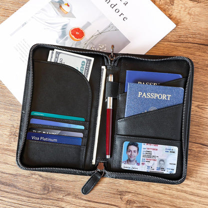 Polare Napa Leather Passport Holder With YKK Zipper RFID Blocking Travel Document Organizer Ticket Holder Cover Case Holds 2 Passports (Black)