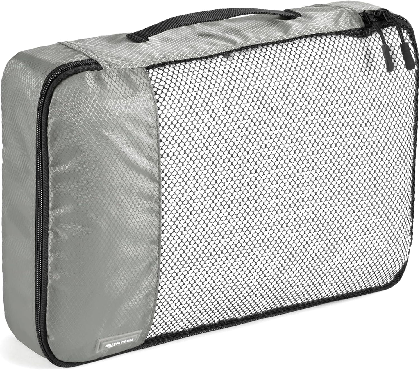 Amazon Basics Lightweight Packing Cubes Travel Organizer Set with Double Zipper, Mesh Top, Multiple Sizes, 4 Piece, Gray