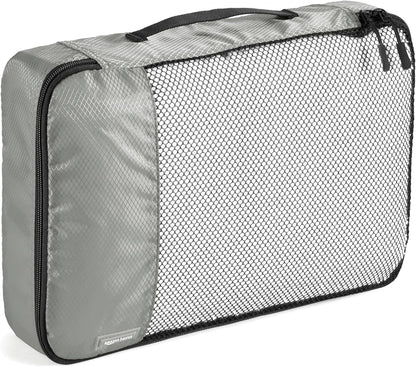 Amazon Basics Lightweight Packing Cubes Travel Organizer Set with Double Zipper, Mesh Top, Multiple Sizes, 4 Piece, Gray