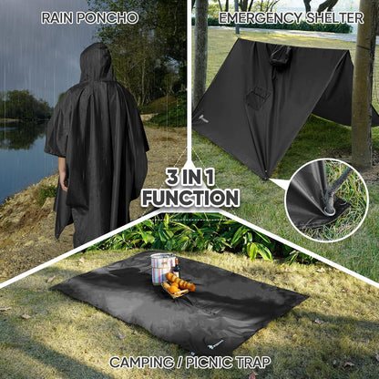 PTEROMY Hooded Rain Poncho for Adult with Pocket, Waterproof Lightweight Unisex Raincoat for Hiking Camping Emergency