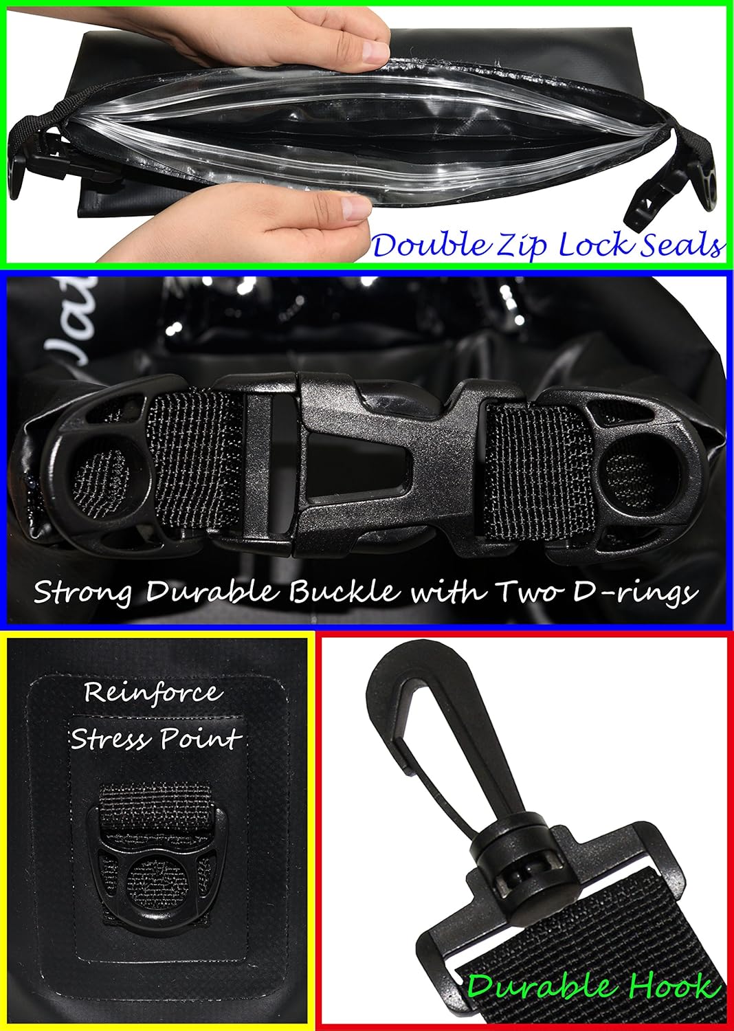 Freegrace Waterproof Dry Bags Set Of 3 Dry Bag With 2 Zip Lock Seals & Detachable Shoulder Strap, Waist Pouch & Phone Case - Can Be Submerged Into Water - For Swimming (Black, 10L)