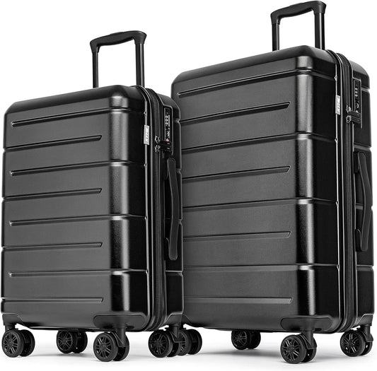KYME Luggage Sets 2 Piece Hardshell 22"/26" Suitcase with Spinner Wheels Hardside Suitcases Sets with TSA Lock Lightweight Travel Luggage Set with Cup Holder for Women Men Black