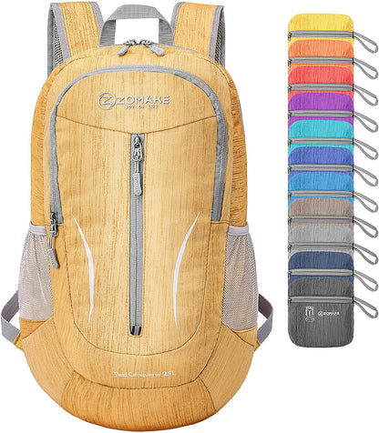 ZOMAKE 25L Ultra Lightweight Packable Backpack, Foldable Hiking Backpacks Water Resistant Small Folding Daypack for Travel(Muddy Yellow)