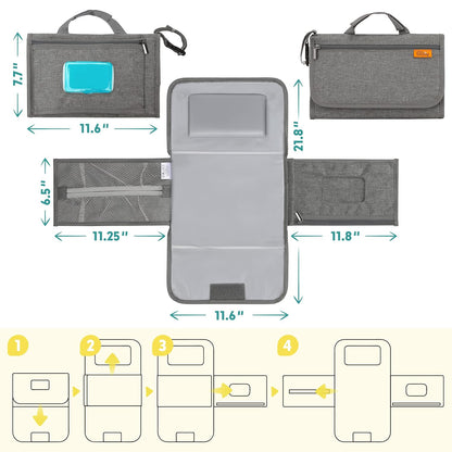 Kopi Baby Portable Diaper Changing Pad - Baby Diaper Changer Travel Bag with Wipes Pocket, Smart Design Portable Changing Mat, Infant Travel Station Kit, Gift for Newborn Girl & Boy - Grey, Modern