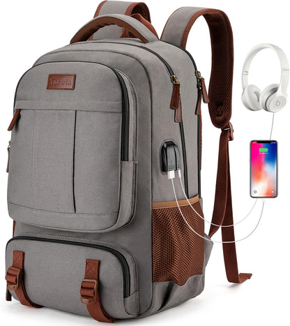 Tzowla Canvas Laptop Backpack, Bag for Men Women,Travel Work Rucksack Fits 15.6 Inch Laptop, Bookbag with USB Charging Port