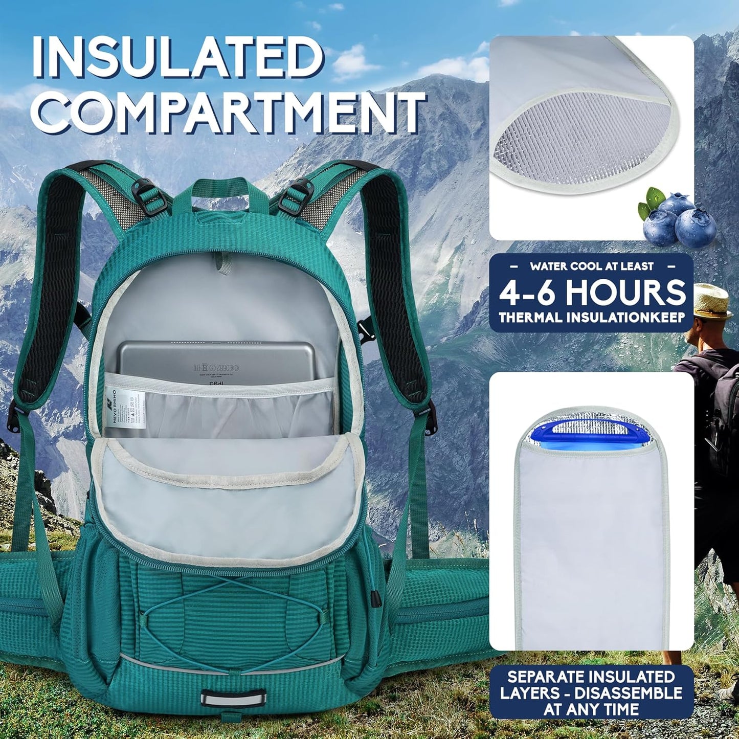 Hydration Backpack 3L Water Bladder, Hiking Water Backpack with Rain Cover, Insulation Hydration Daypack Rucksack for Cycling