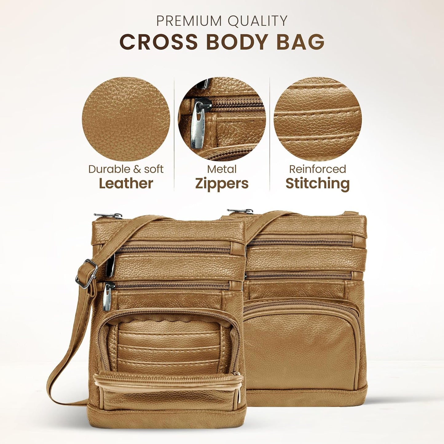 Krediz leather Crossbody Purses for Women, Multi Pocket Crossbody Purse with Adjustable Strap, Soft & Durable Leather Purse