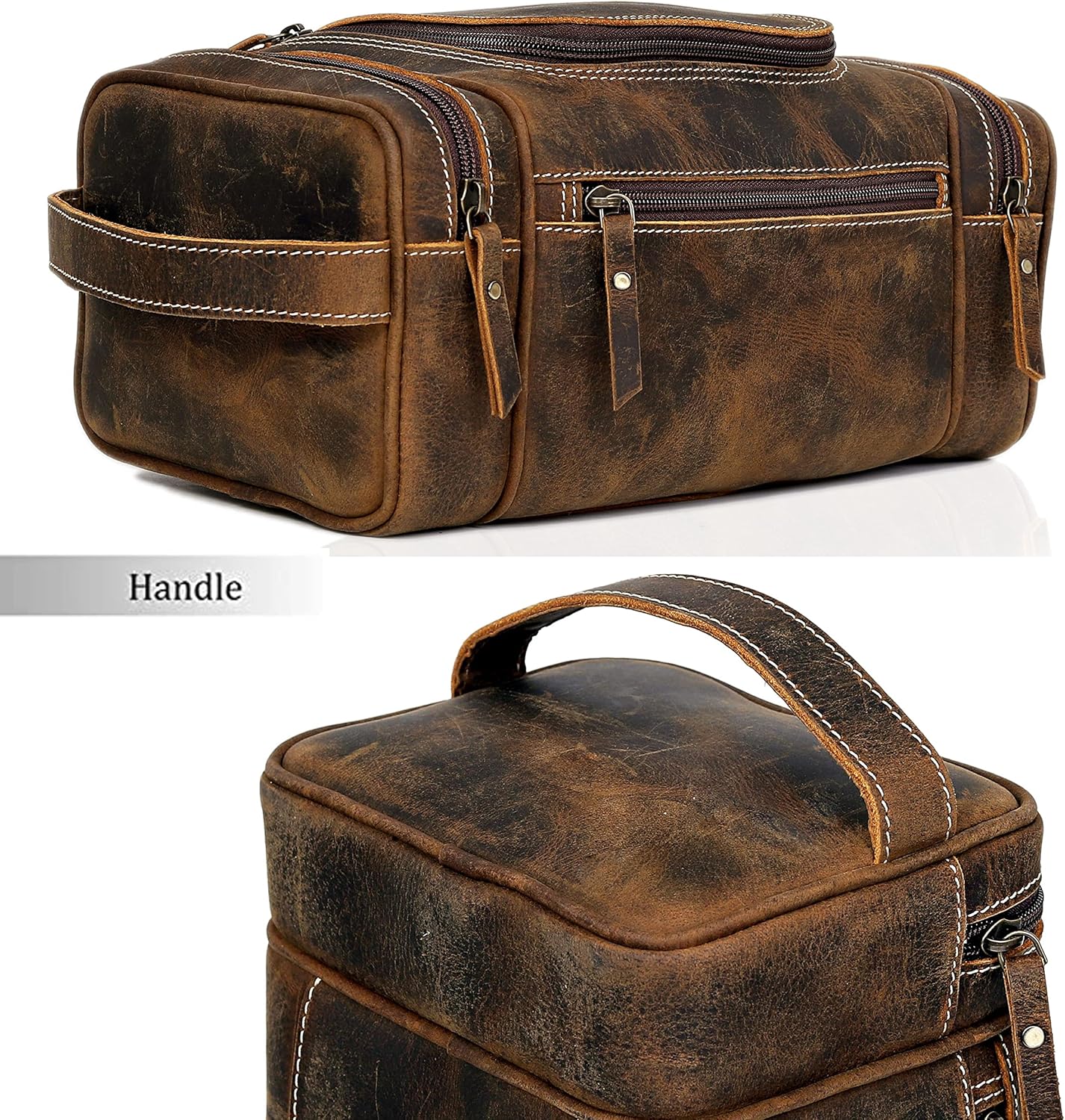 VC VINTAGE COUTURE Leather Toiletry Bag for Men Extra Large Leather Men's Toiletry Bag for Traveling Real Leather Dopp Kit for Men Leather Shaving Bag for Travel