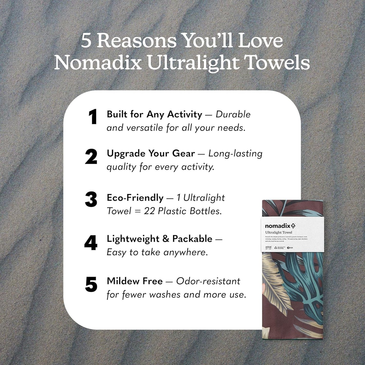 Nomadix Ultralight Towel - Quick Dry & Super Lightweight - Perfect As A Pack Towel to Save On Space - Made with Recycled Materials - Palms Night - 30x54