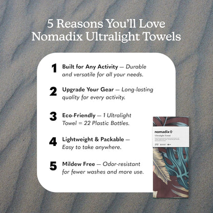 Nomadix Ultralight Towel - Quick Dry & Super Lightweight - Perfect As A Pack Towel to Save On Space - Made with Recycled Materials - Palms Night - 30x54