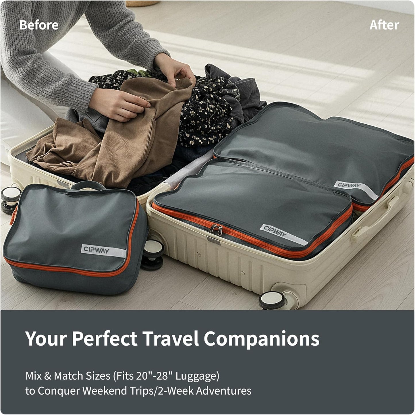 Cipway 5 Set Packing Cubes for Travel Suitcase Organizer for Accessories Luggage Carry On Suitcase Lightweight Grey