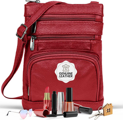 Krediz leather Crossbody Purses for Women, Multi Pocket Crossbody Purse with Adjustable Strap, Soft & Durable Leather Purse