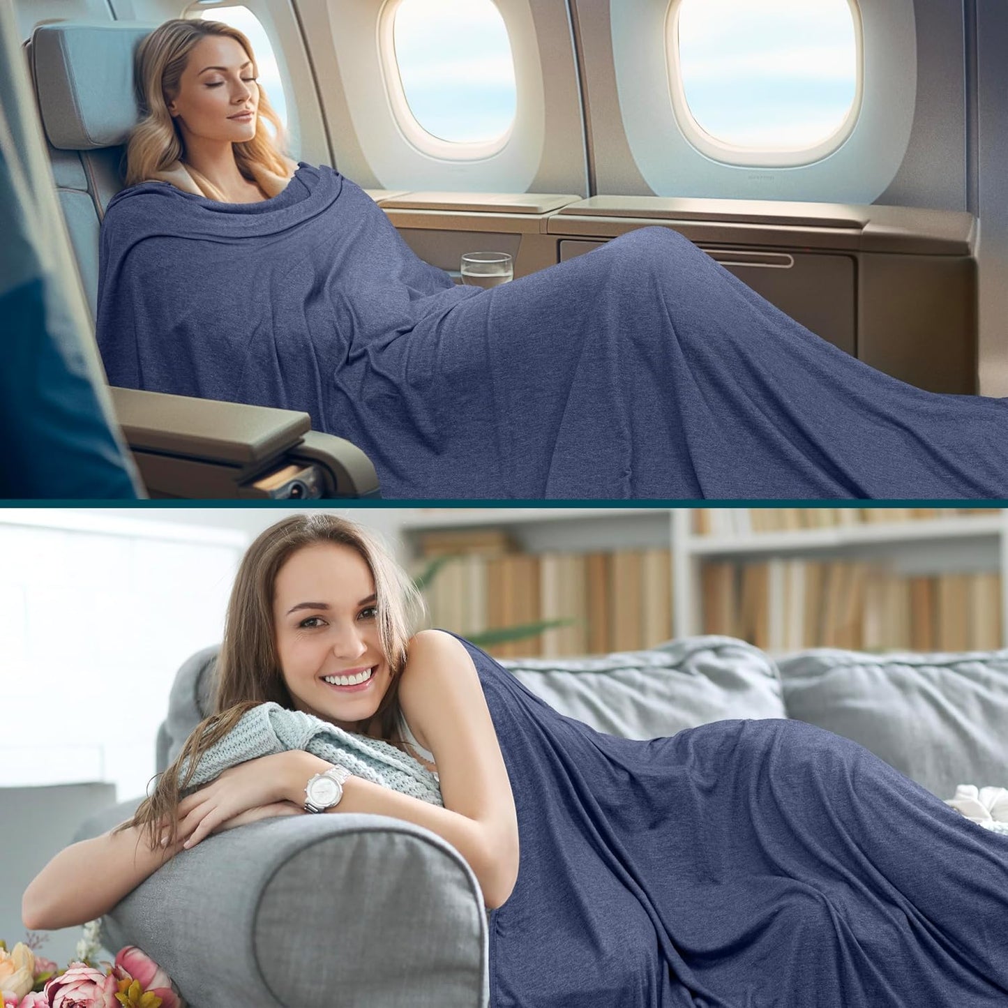 PAVILIA Travel Blanket Airplane Compact with Bag, Soft Packable Plane Blanket Kids Adults, Portable Camping Flight Essentials, Travelers Gifts Accessories, Luggage Backpack Strap, 65x40 Navy Blue