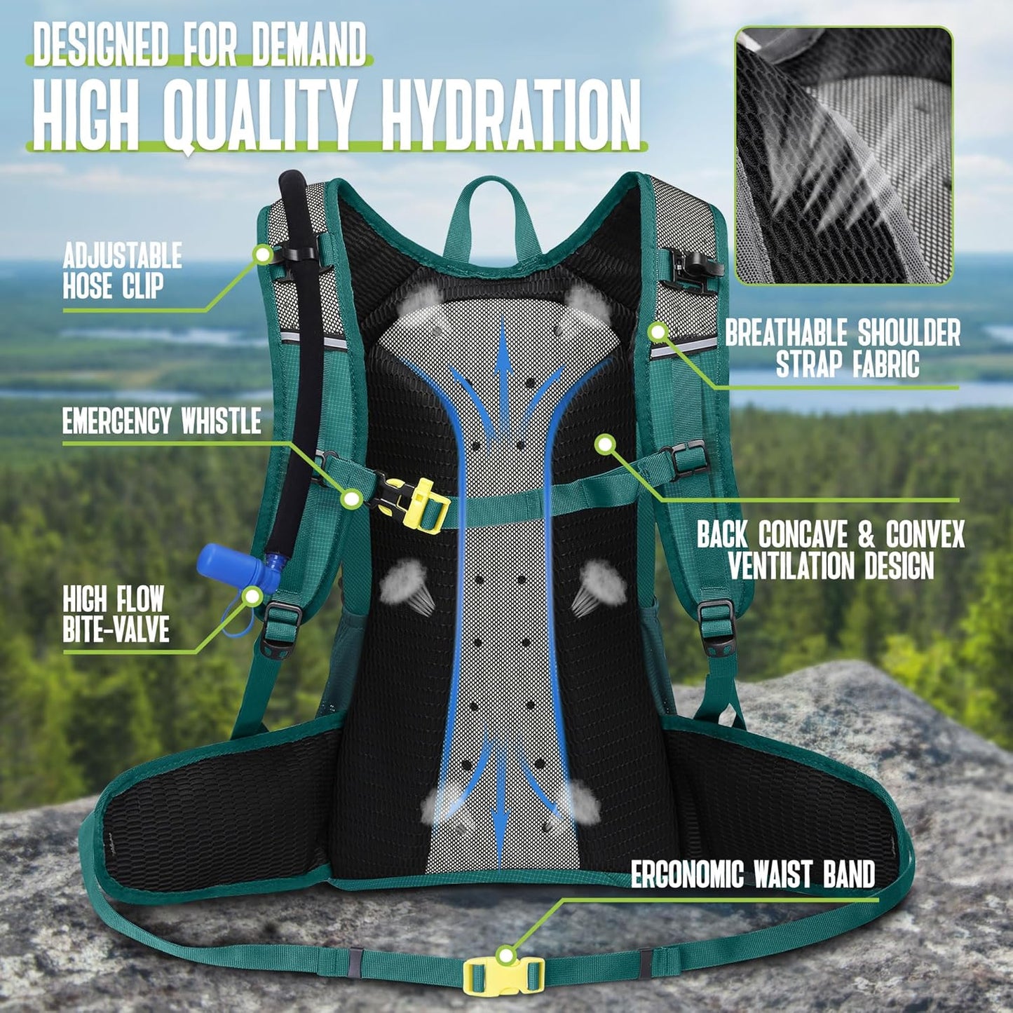 N NEVO RHINO Hydration Backpack, 18L Multipurpose Hiking Backpack with 3L Water Bladder, Water Backpack Insulated Hydration Pack Ideal for Hiking and Cycling
