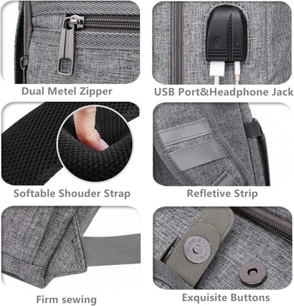 HFSX Laptop Backpack Men Women Vintage Backpack Bookbag College Backpacks Stylish Backpack Grey Fits 15.6 Inch Laptop