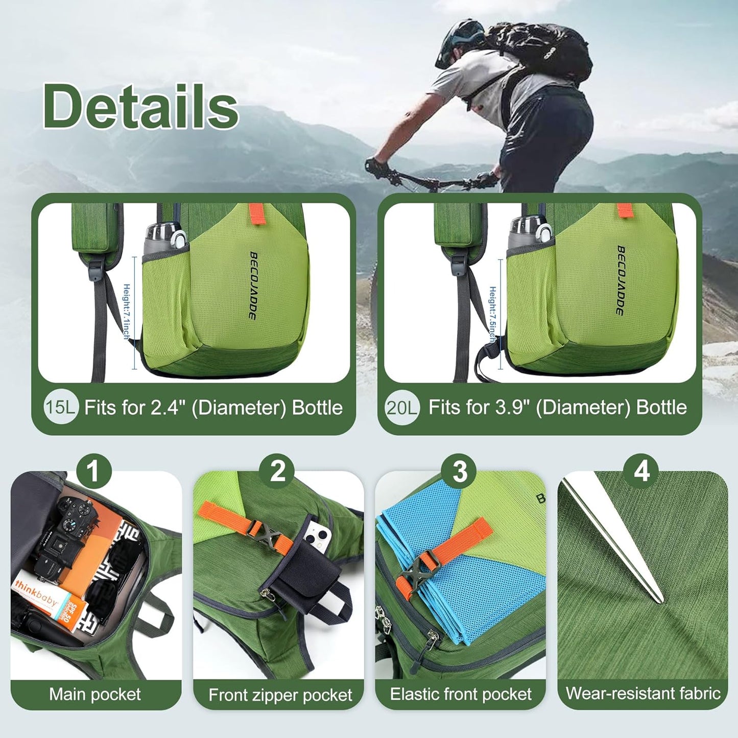 20L Small Hiking Backpack for Men Women Foldable Packable Back Pack Ultralight Hiking Daypack for Travel Camping Outdoor, Olive Green