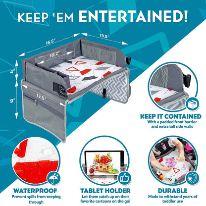 Kenley Kids Travel Tray, Toddler Car Seat Lap Tray, Road Trip Essentials Activity Table (Red/Gray)