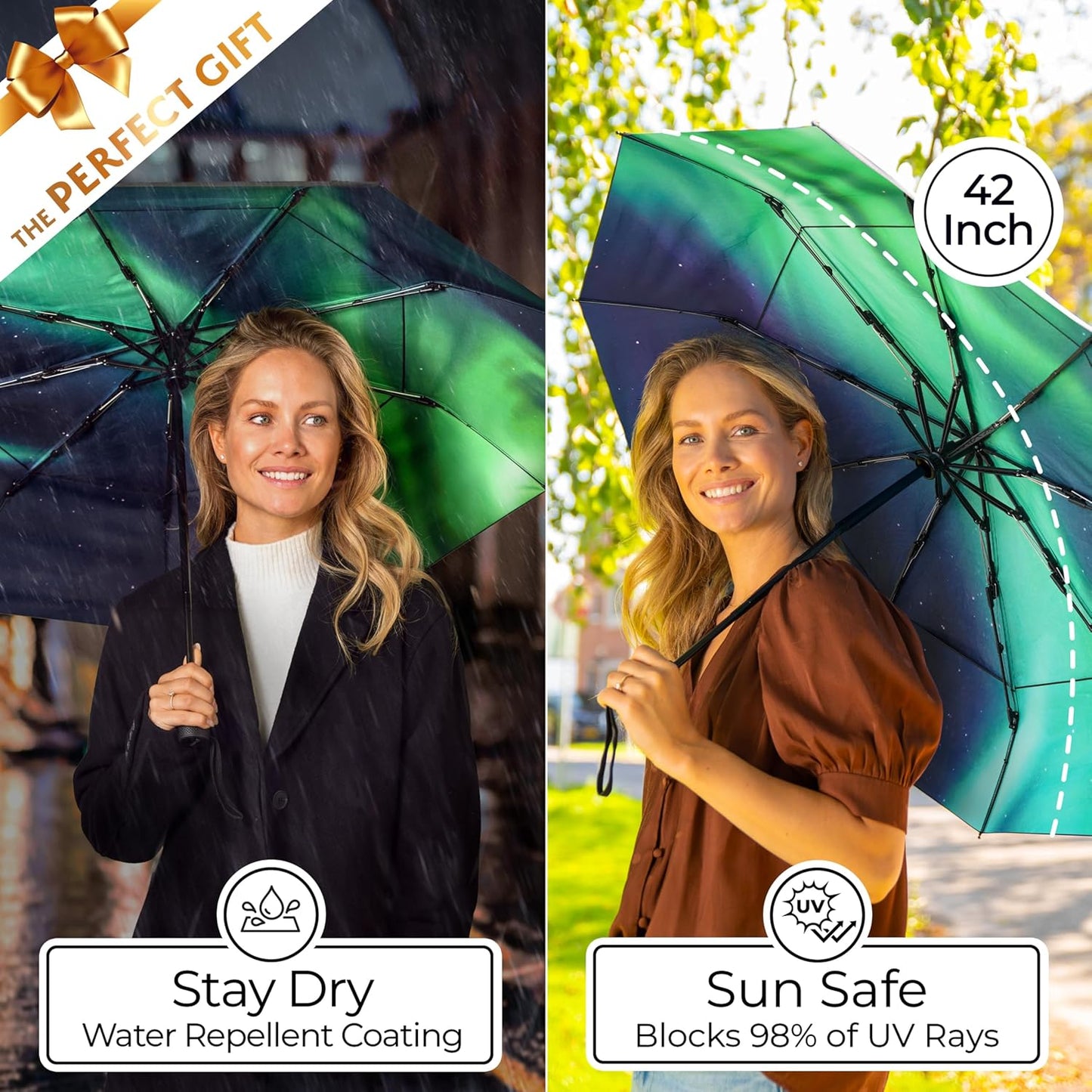 TUMELLA Strongest Windproof Travel Umbrella (Compact, Superior & Beautiful), Small Strong but Light Portable and Automatic Folding Rain Umbrella, Durable Premium Grip, Fits Car & Backpack