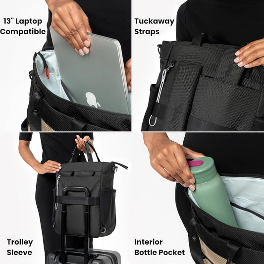 Sherpani Soleil, Anti Theft Convertible Backpack, 3 in 1 Tote Bag, Cross Body Purse, 18L Travel Backpack, Travel Gifts for Women, RFID Protection, Metal Hardware Fits 13” Laptop (Straw)