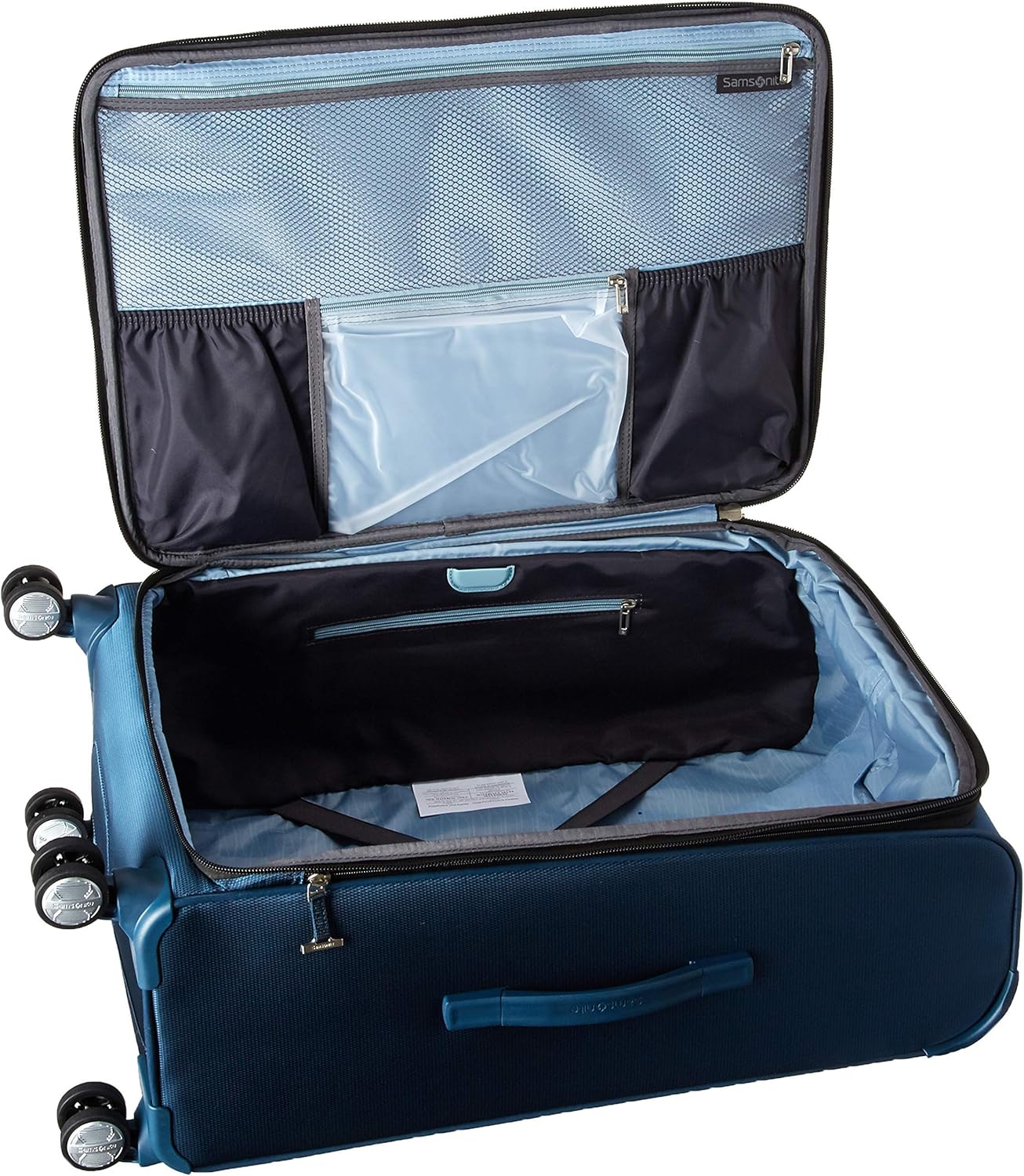 Samsonite Solyte DLX Softside Expandable Luggage with Spinner Wheels, Mediterranean Blue, Checked-Medium 25-Inch