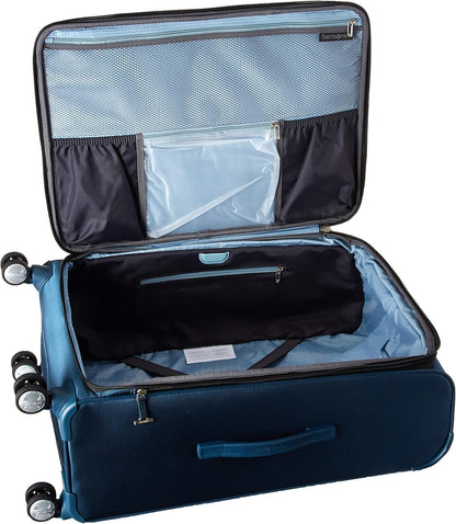 Samsonite Solyte DLX Softside Expandable Luggage with Spinner Wheels, Mediterranean Blue, Checked-Medium 25-Inch