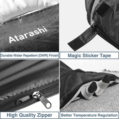 Atarashi Camping Sleeping Bag- 4 Seasons for Adults, Light, Warm, Extra-Large with Compression Sack- Great for Hiking, Backpacking & Outdoor Adventures