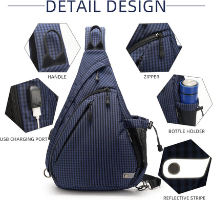 Water-Proof Sling bag/Crossbody Backpack/Shoulder Bag with USB Charging Port for Travel, Hiking, Cycling, Camping