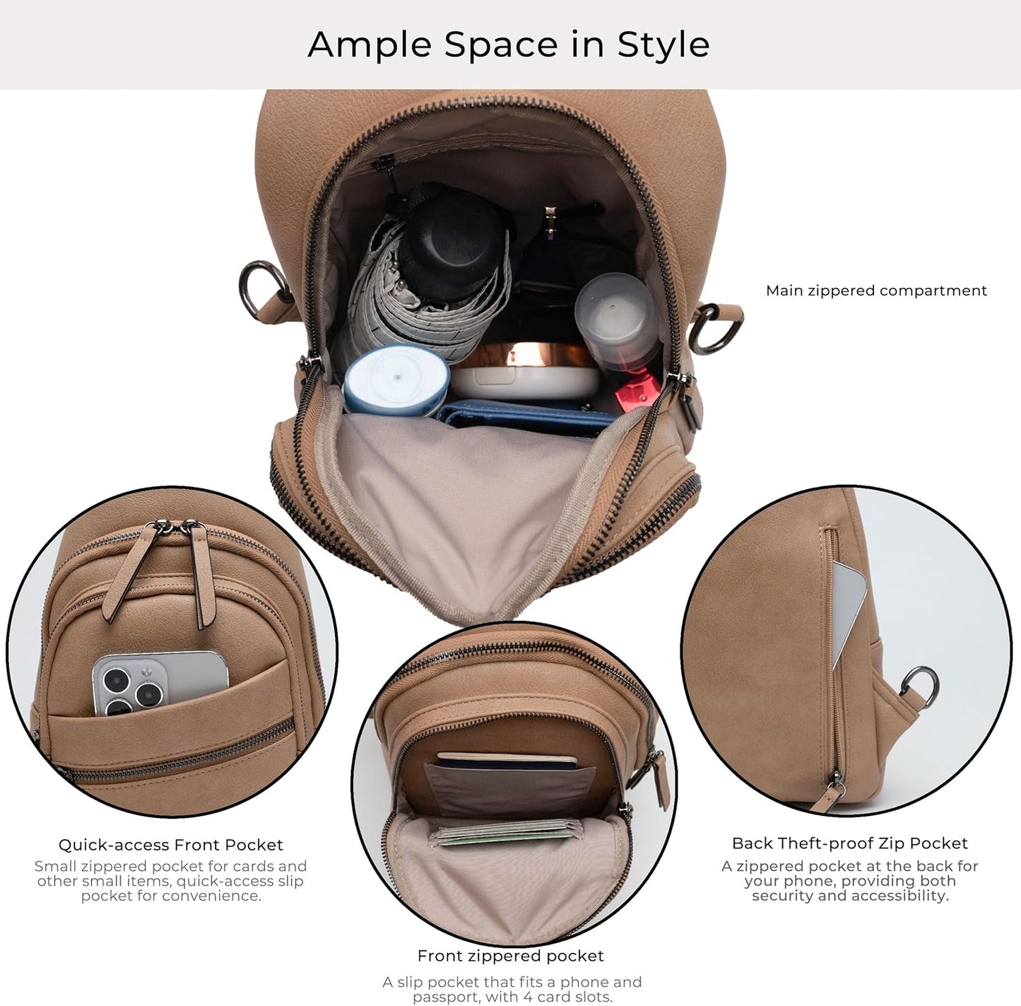 Alldaily Large Sling Bag for Women Crossbody Purse Leather Fashionable Trendy Chest Bag for Travel, Fanny Pack (Beige)