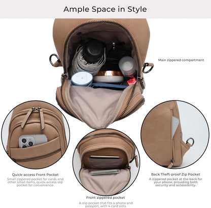 Alldaily Large Sling Bag for Women Crossbody Purse Leather Fashionable Trendy Chest Bag for Travel, Fanny Pack (Beige)