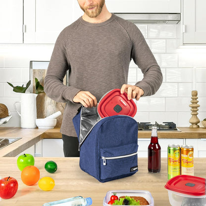 opux Lunch Box for Girls Boys Kids, Insulated Leakproof Lunch Bag, Reusable Teen Lunch Boxes for School, Medium Large lunchbox for Women Men Adult for Work with Front Back Pocket (Navy Blue)