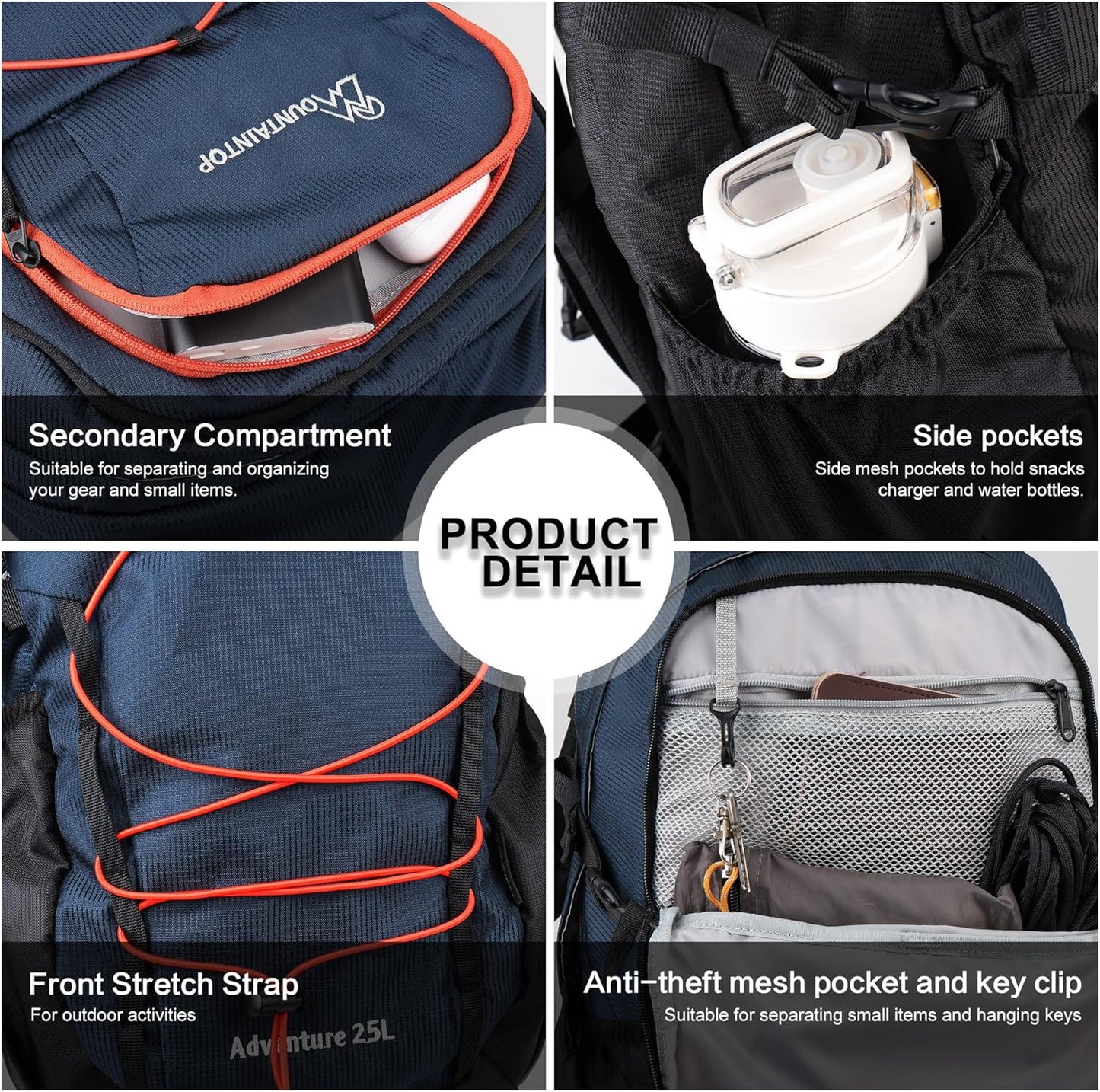 MOUNTAINTOP Hiking Backpack,25L Camping Backpack, Men Women Hiking Daypack Lightweight Travel Backpack for Camping Climbing Skiing Cycling