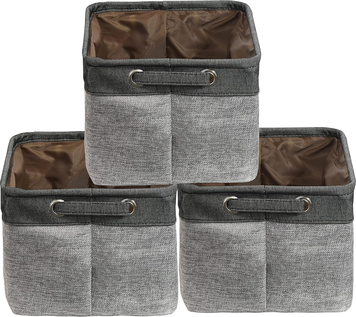 Simple Houseware 14.4" x 10" Fabric Storage Bin with Handles, 3-Pack, Foldable Organizer for Closet and Shelf, Dark Gray