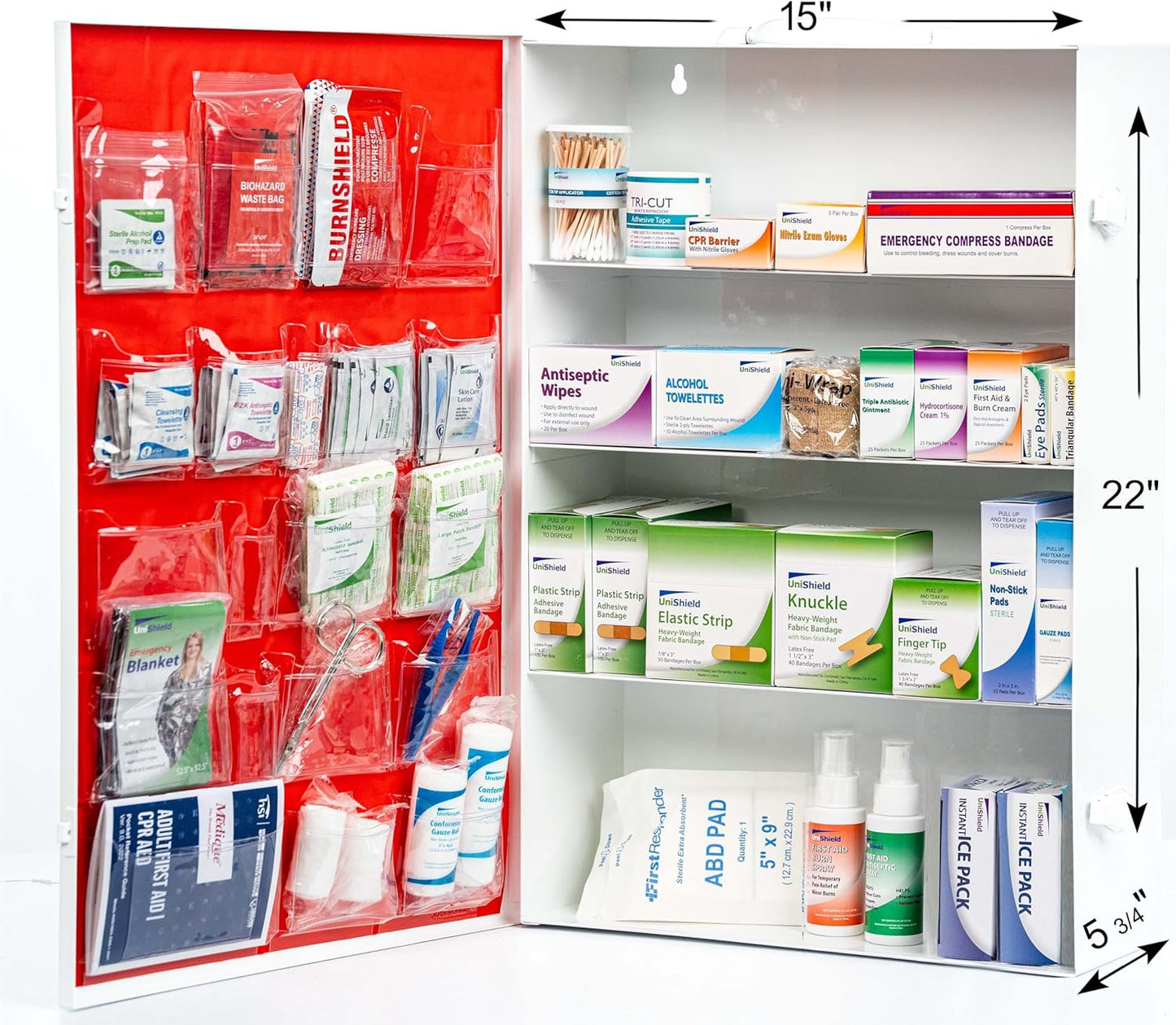 4-Shelf Metal 1st Aid Cabinet Class A, Large Capacity First Aid Wall Mount Medicine Cabinet, Secure Metal Med Box with Easy Access, Exceeds OSHA/ANSI Z308.1 2015, Over 775-Pieces