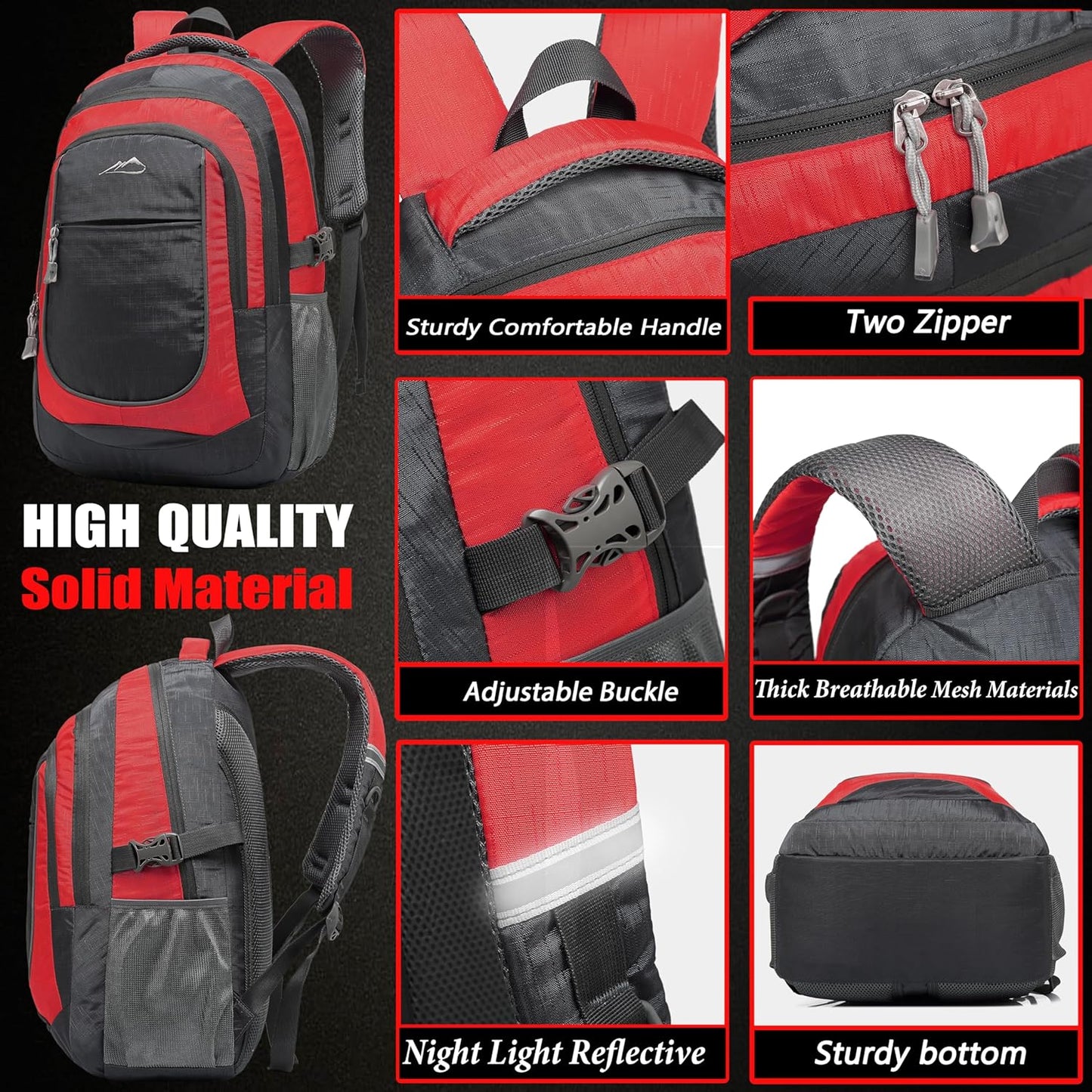 ProEtrade Extra Large Backpack Bookbag for College Travel Laptop Business Hiking Backpack Fit Laptop Up to 17 Inch Sturdy Multi Compartment Gifts for Men Women Night Light Reflective (Light Red)
