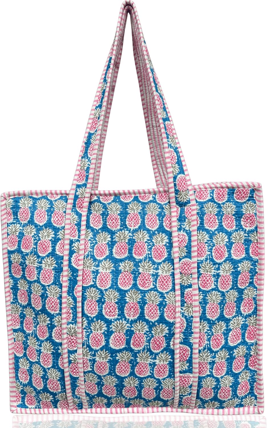 Cotton Quilted Tote Bag for Women – Large Beach & Travel Tote with Zipper, Reusable Grocery Bag