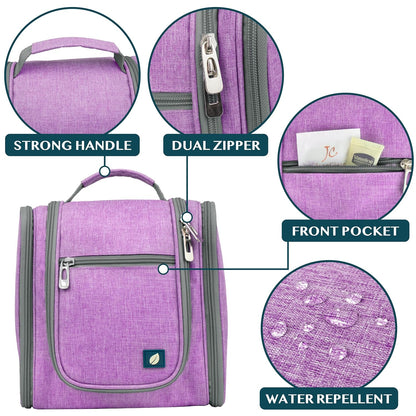 PAVILIA Toiletry Bag Travel Bag for Women Men, Hanging Cosmetic Organizer, Water Resistant Makeup Bag for Accessories Toiletries, Large Travel Essentials Kit (Purple)