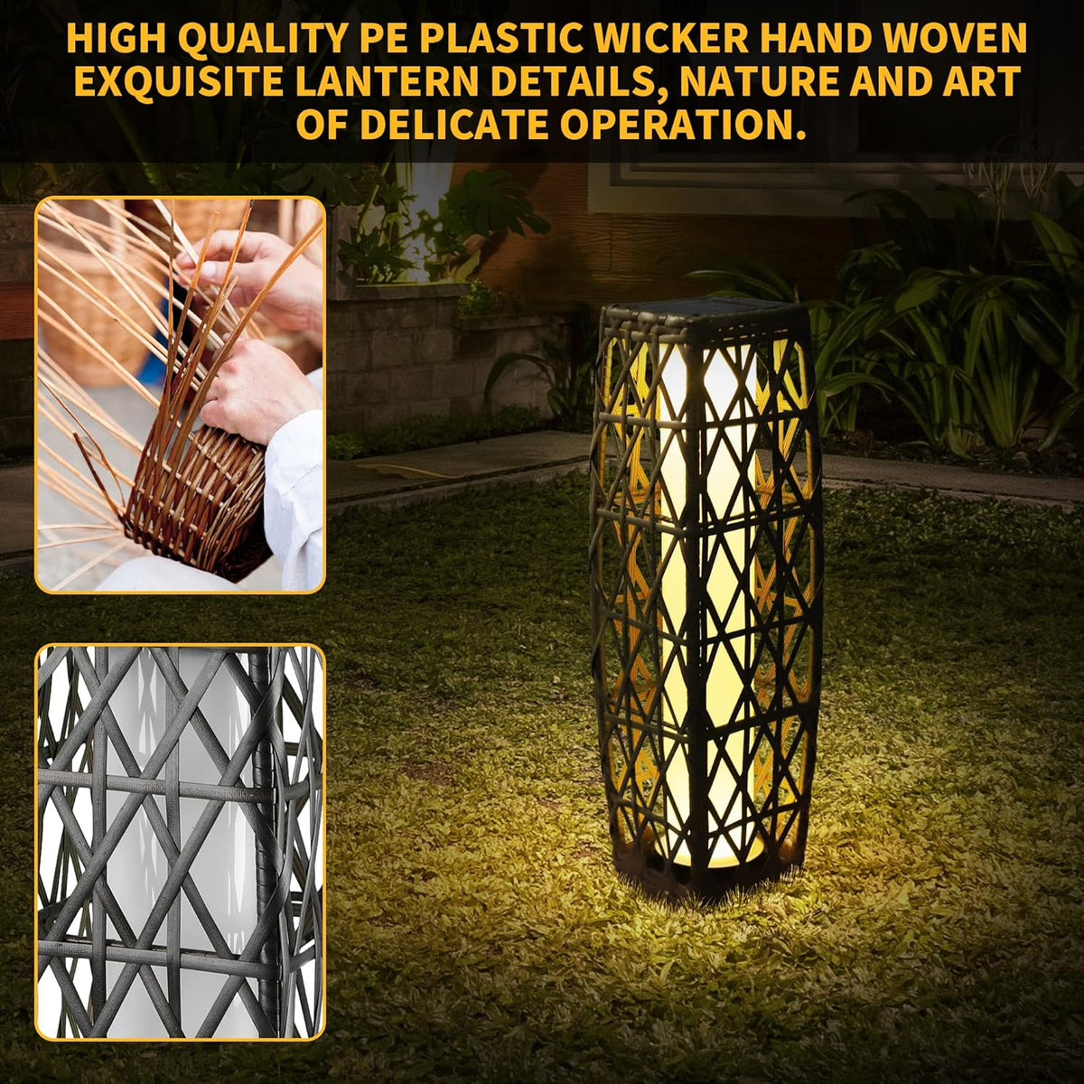 Solar Floor Lamp,Outdoor Floor Lamp,Solar Lanterns Outdoor Waterproof,Solar Powered Resin Wicker Lamp,Weather-Resistant Rattan Deck Light for Porch, Garden,Patio,Deck
