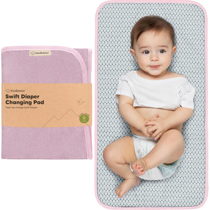 KeaBabies Portable Diaper Changing Pad, Easy Wipe Clean - Foldable Waterproof Baby Changing Mat for Diaper Bag, Compact, Lightweight, 25x13 Baby Changer Travel Essential, Machine Washable (Sweet Pink)