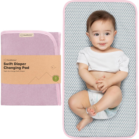 KeaBabies Portable Diaper Changing Pad, Easy Wipe Clean - Foldable Waterproof Baby Changing Mat for Diaper Bag, Compact, Lightweight, 25x13 Baby Changer Travel Essential, Machine Washable (Sweet Pink)