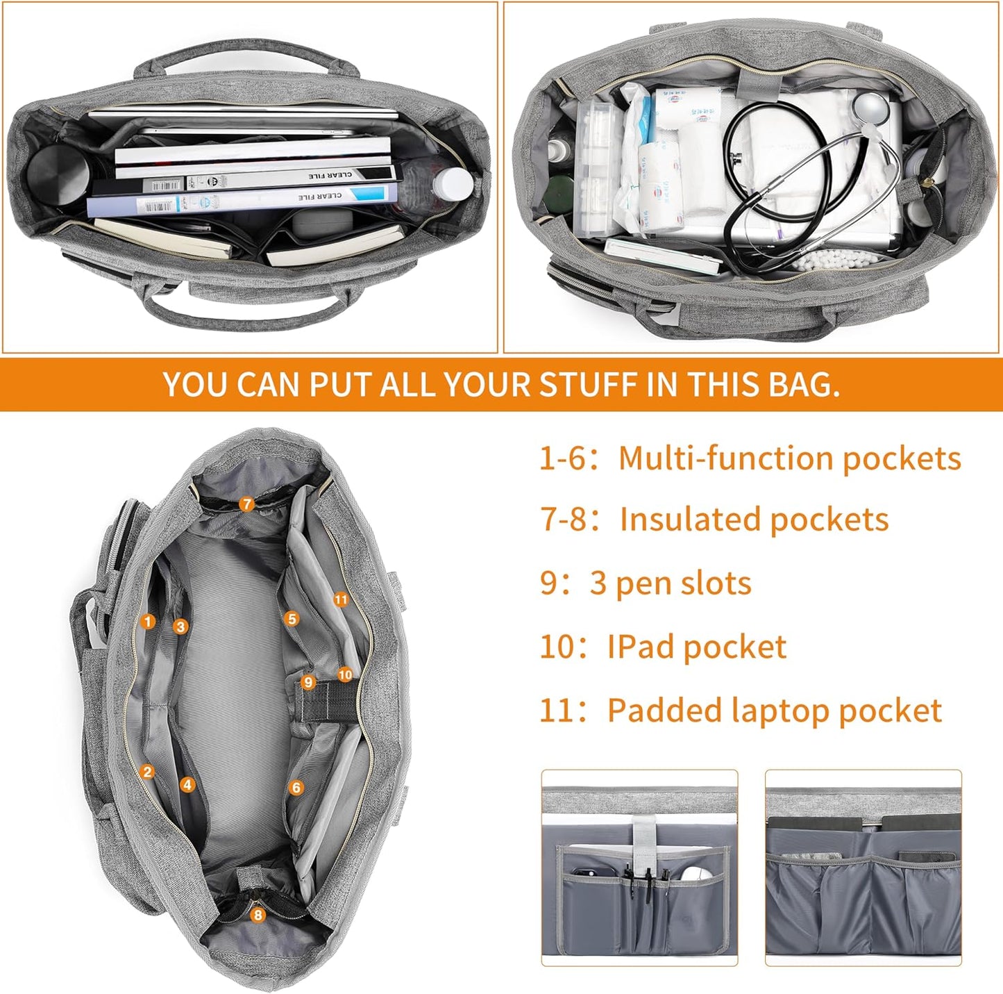 Laptop Tote Bag, Middle Size Computer Messenger Teacher Bag with 15.6'' Padded Laptop Sleeve