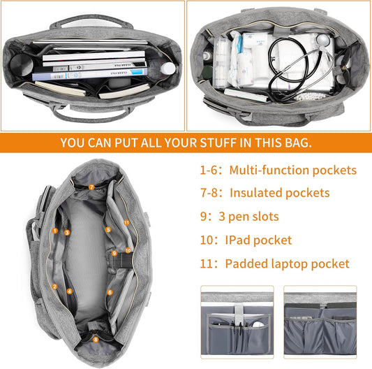 Laptop Tote Bag, Middle Size Computer Messenger Teacher Bag with 15.6'' Padded Laptop Sleeve