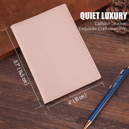 STAR VISTA Albatross Leather Travel Passport Holder, Minimalist Design, Calfskin Leather Case for Women and Men - Slim Passport Wallet, Bifold, RFID Blocking, with AirTag Holder, Pale Pink