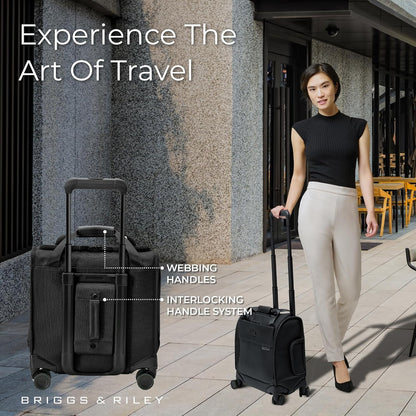 Briggs & Riley Cabin Spinner - Carry On Luggage for Travel, Suitcases with Wheels, Softside Rolling Bag for Men & Women, Fits Under Plane Seat, Interlocking Handle - Baseline Collection, Black