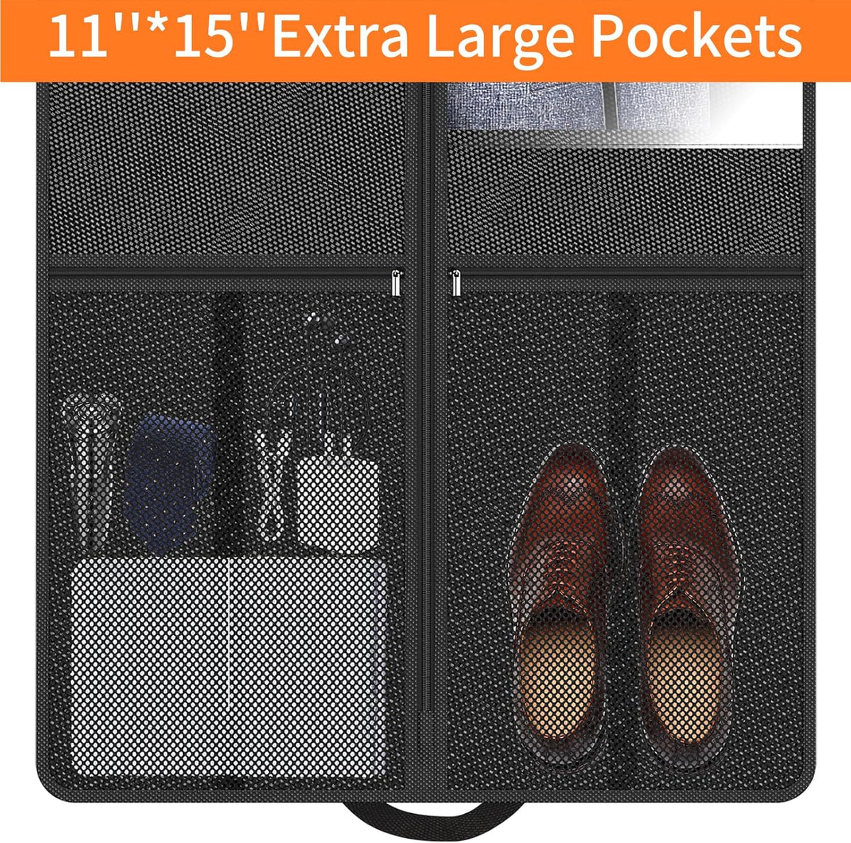 Suit Garment Clothes Travel Bag: 43 inch Lightweight Foldable Black Short Fabric Breathable - Hanging Storage Cover Pockets Zipper for Men - Wardrobe Carry Coat Jacket Uniform Tuxedo Shirt