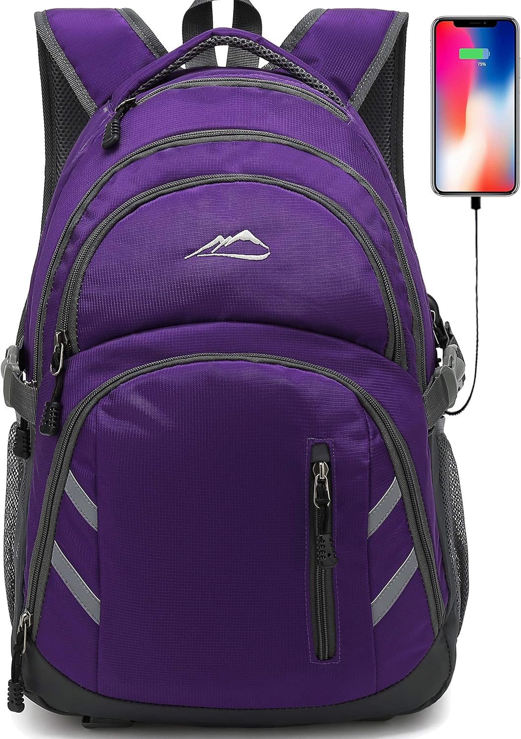 ProEtrade Backpack Bookbag for College Laptop Travel, Fit Laptop Up to 15.6 inch with USB Charging Port Multi Compartment Anti theft, Gift for Women Men (Purple)